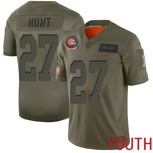 Cleveland Browns Kareem Hunt Youth Olive Limited Jersey #27 NFL Football 2019 Salute To Service